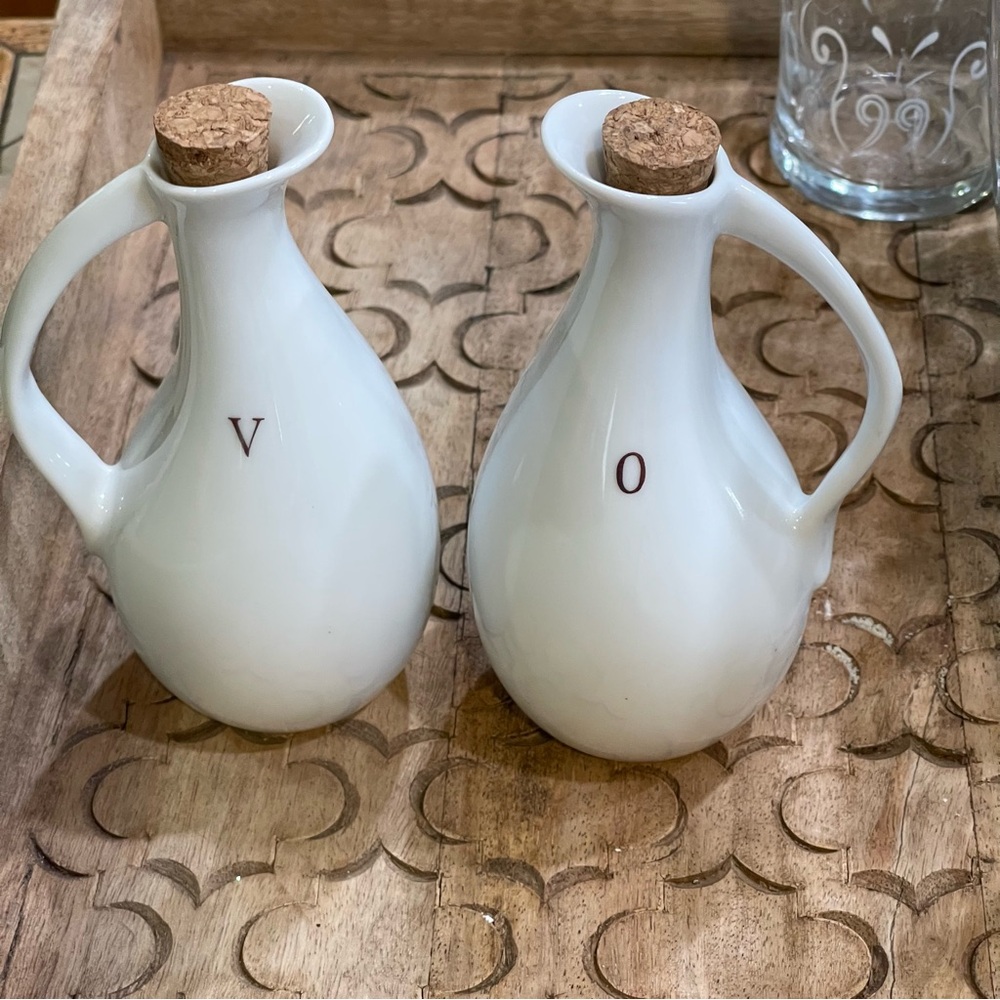 Vintage Japan Ceramic Oil and Vinegar Cruet Pitchers w/ cork stopper